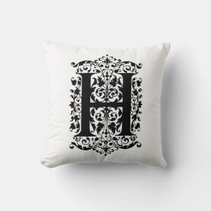 Monogram H Initial Black and White Floral Pattern Kissen
