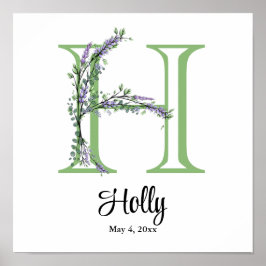 Monogram H Lavendel Eucalyptus Kinderzimmer Poster