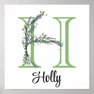 Monogram-H-Lavender Eucalyptus-Kinderzimmer Poster
