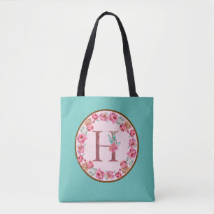 Monogram H Letter with Peony Blume Image Toag