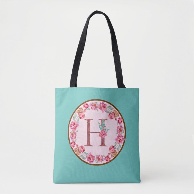 Monogram H Letter with Peony Blume Image Toag (Vorderseite)