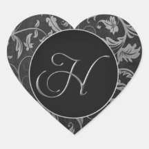Monogram H Silver and Black Damask Wedding Siegel