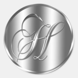 Monogram H Silver Color Wedding Invitation Holiday Runder Aufkleber
