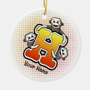 Monogram H Sock Monkey Keramik Ornament