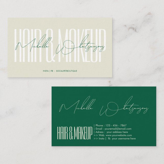Monogram HAAR & MAKE-UP moderne Schrift Visitenkarte (Vorne/Hinten)