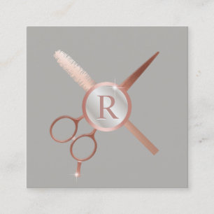 Monogram, Haarstylistin Moderne Rose Gold Grau Sal Quadratische Visitenkarte