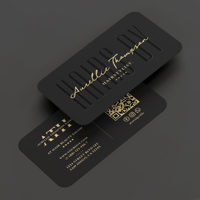 Monogram, Haarstylistin Schwarz Modernstes Design Visitenkarte (Hairstylist Monogram Elegant Black Modern Business Card
)
