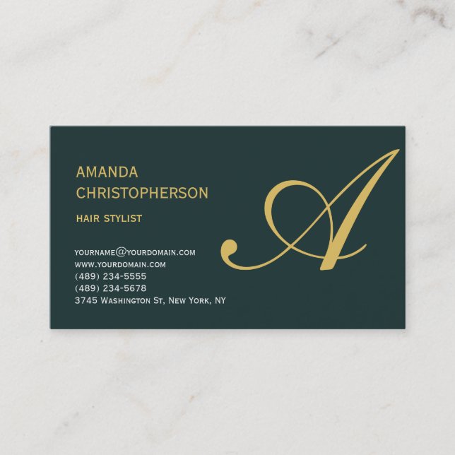 Monogram Hair Stylist Business Card Visitenkarte (Vorderseite)