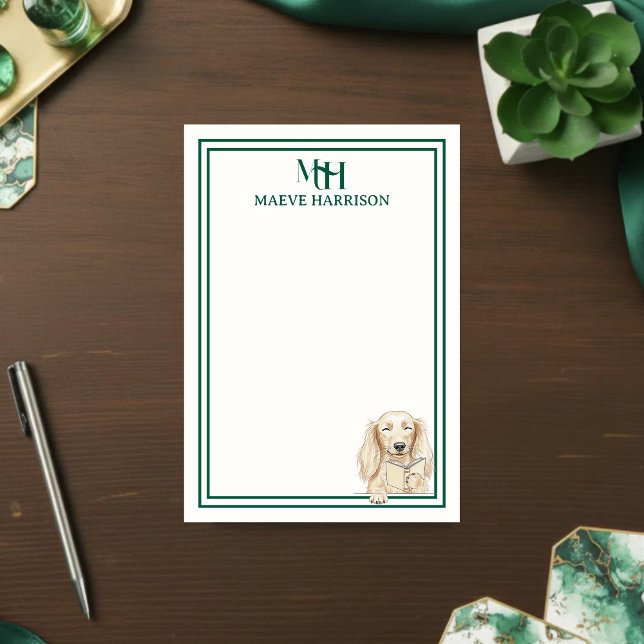 Monogram Hand Drawn Dachshund Reading Post-it Klebezettel (Gift custom stationery to the dog lover in your life! )