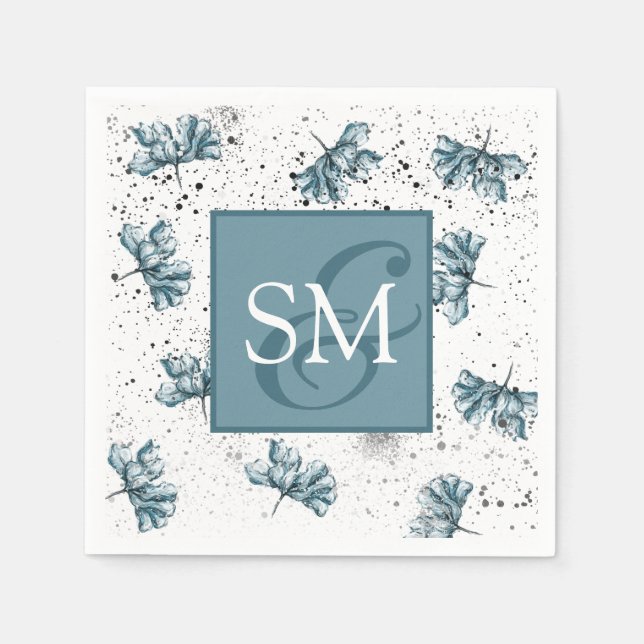 Monogram Hand lackiert blau Serviette (Vorderseite)