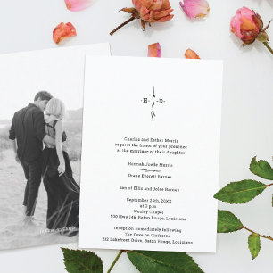 Monogram Hand Lettered Chic Cross Wedding Einladung