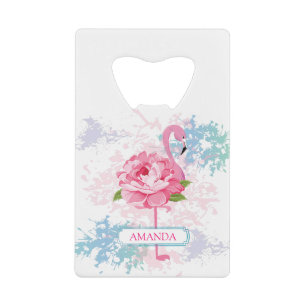 Monogram Handgemalt Flamingo-Design Geldbeutel Flaschenöffner