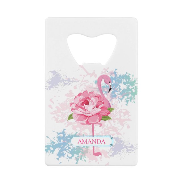 Monogram Handgemalt Flamingo-Design Geldbeutel Flaschenöffner (Vorderseite)