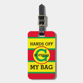 Monogram-Hands von meinem Taschentext auf rot-gelb Gepäckanhänger