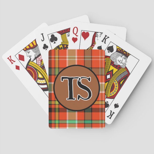 Monogram Handsome Classic Orange Karo personalisie Spielkarten (Rückseite)