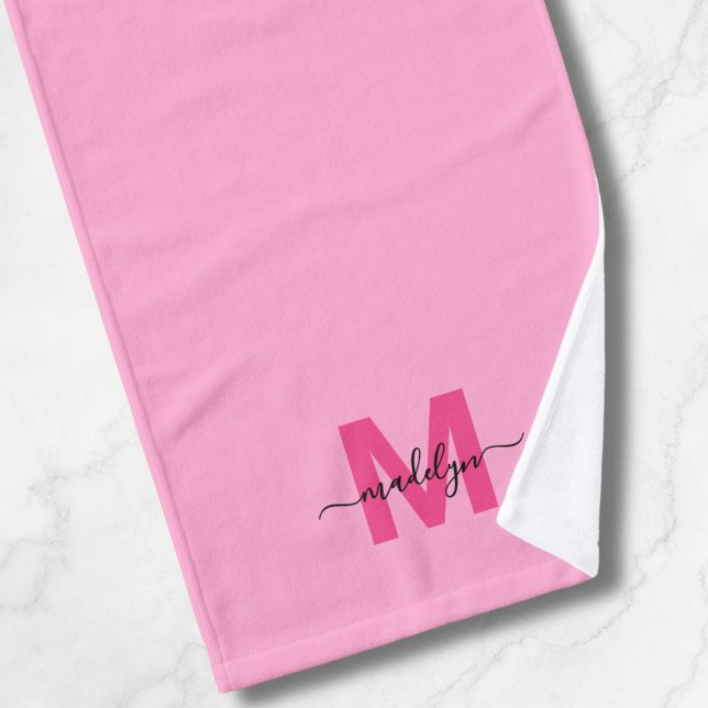 Monogram Handtuch (Girly Pink Script Name Monogram Hand Towel)