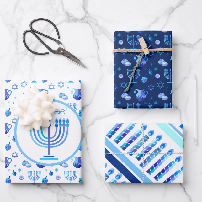 Monogram Hanukkah Festival Menorah Lights Geschenkpapier Set (Vorderseite)