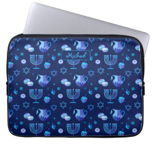 Monogram, Hanukkah, jüdischer Feiertag, Verziertes Laptopschutzhülle