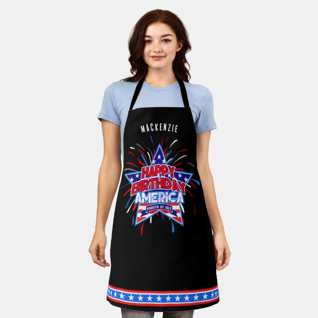 Monogram Happy Birthday America BLACK Schürze (Getragen)