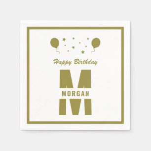 Monogram Happy Birthday Jegliches Alter White Gold Serviette