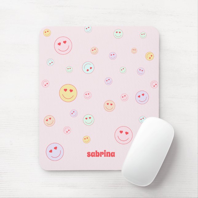Monogram Happy Face Heart Eye Mousepad (Mit Mouse)
