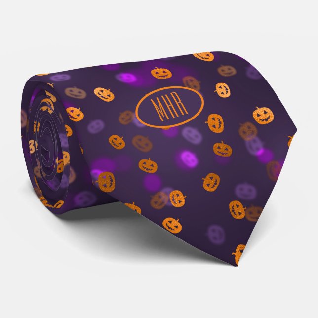 Monogram Happy Pumpkins Halloween Business Necktie Krawatte (Gerollt)