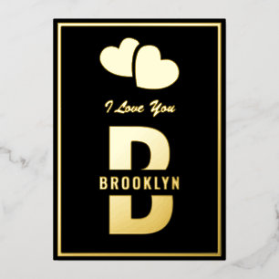Monogram Happy Valentine's Day Black Gold Hipster Folien Feiertagskarte