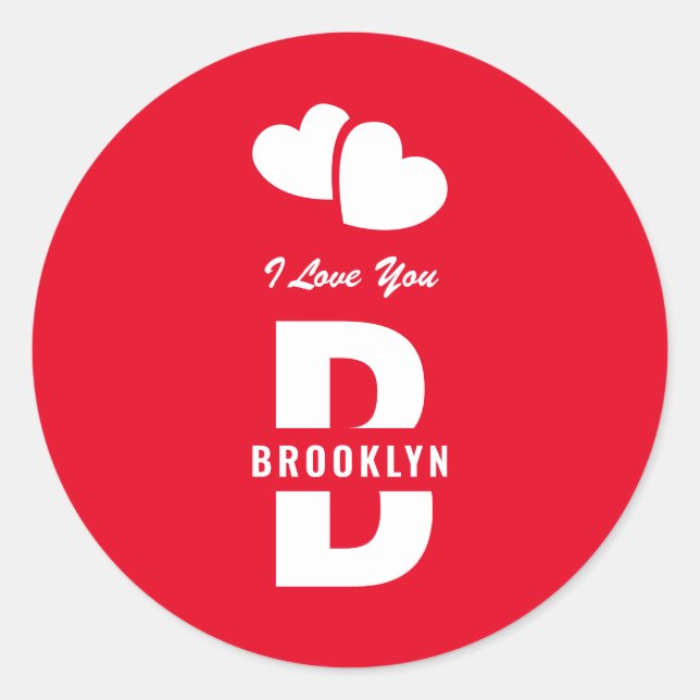 Monogram Happy Valentine's Day Red White Hipster Runder Aufkleber (Vorderseite)