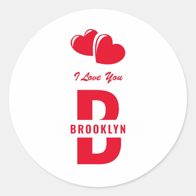 Monogram Happy Valentine's Day White Red Hipster Runder Aufkleber (Vorderseite)