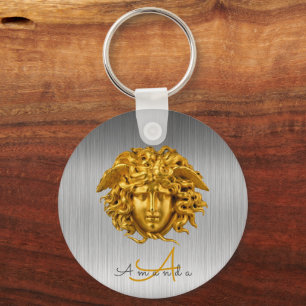 Monogram Haute Couture Gold Medusa Mask Silver Schlüsselanhänger