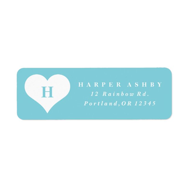 Monogram Heart Aquamarin Blue Rücksendeadresse (Vorne)