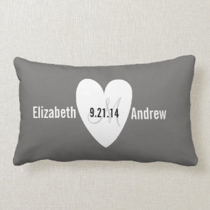 Monogram Heart Gray Wedding Anniversary Pillow Lendenkissen