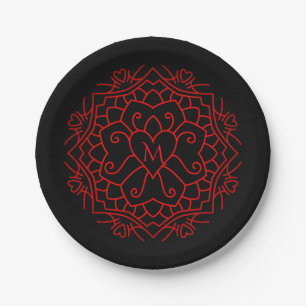 Monogram Heart Mandala Pappteller