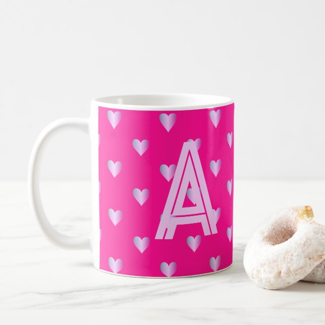 Monogram Hearts Hot Pink Lilac Kaffeetasse (Mit Donut)