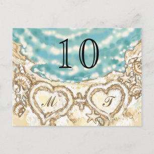 Monogram Hearts on the Beach Table Card Postkarte