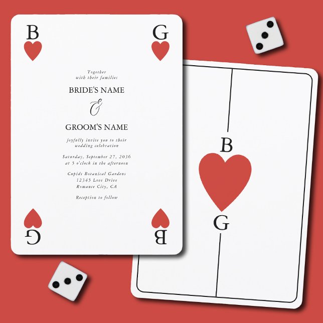 Monogram Hearts Playing Card Einladung (Monogram Hearts Playing Card Wedding Invitation)