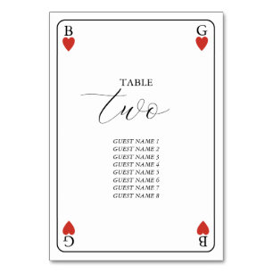 Monogram Hearts Playing Card Hochzeitkarte Tischnu Tischnummer