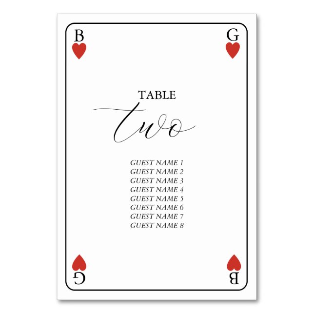 Monogram Hearts Playing Card Hochzeitkarte Tischnu Tischnummer (Vorderseite)