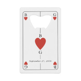 Monogram Hearts Playing Card Wedding Bar Bottle Geldbeutel Flaschenöffner