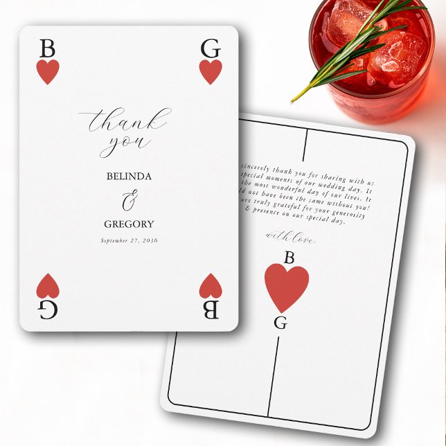 Monogram Hearts Playing Card Wedding Danke (Monogram Hearts Playing Card Wedding Thank You)