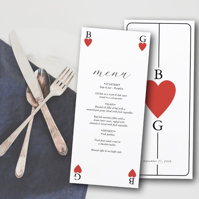 Monogram Hearts Playing Card Wedding Menu Card Menükarte (Monogram Hearts Playing Card Wedding Menu Card)