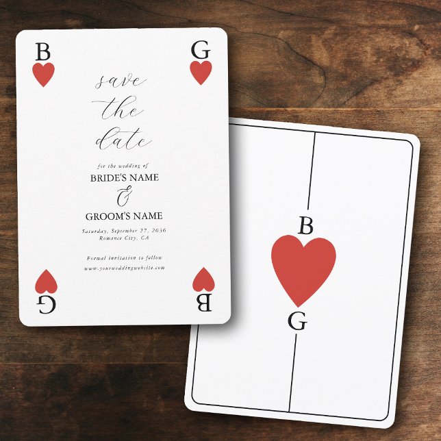 Monogram Hearts Playing Card Wedding Save the Date (Monogram Hearts Playing Card Wedding Save the Date)