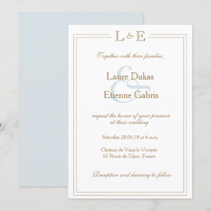 Monogram, hellblaue Ampere und moderne Hochzeit Einladung