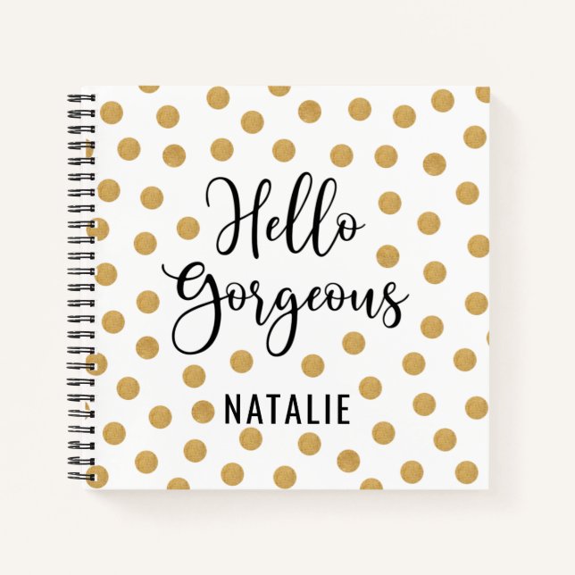 Monogram Hello Gorgeous Gold White Sketchbook Notizbuch (Vorderseite)