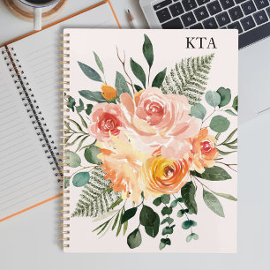 Monogram Herbst-Aquarell rustikales rosa To-Do-Lis Notizbuch
