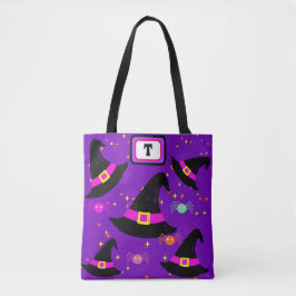 Monogram Hexen Halloween Hats Lila Tote Bag