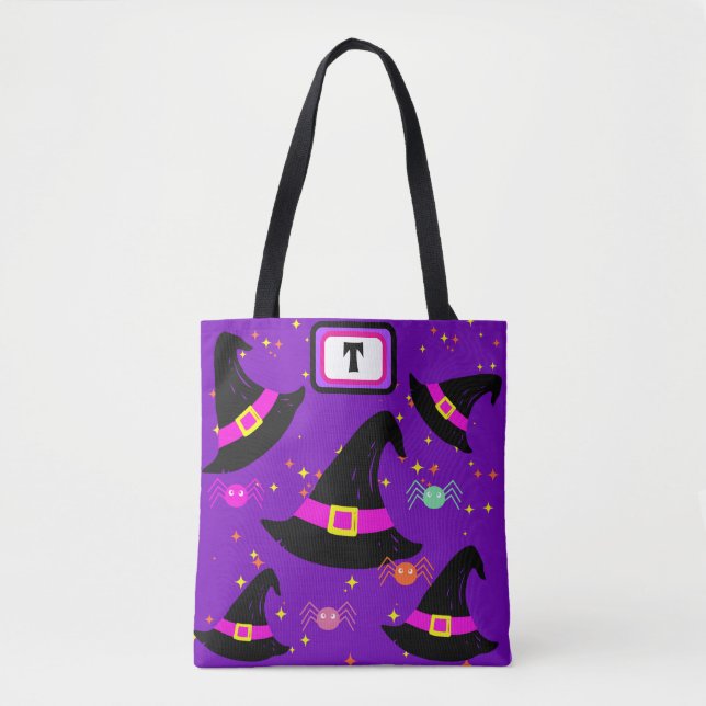 Monogram Hexen Halloween Hats Lila Tote Bag (Vorderseite)