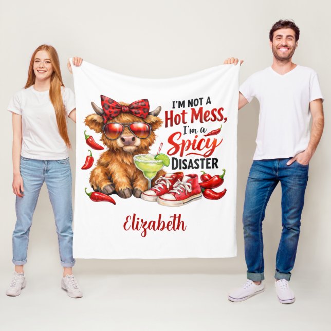 Monogram Highland Cow Hot Mess Funny Humorous  Fleecedecke (Beispiel)
