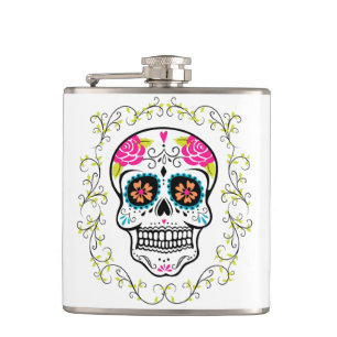 Monogram Hipster Sugar Skull Flachmann