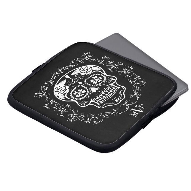 Monogram Hipster White Sugar Skull Laptopschutzhülle (Vorne Oben)